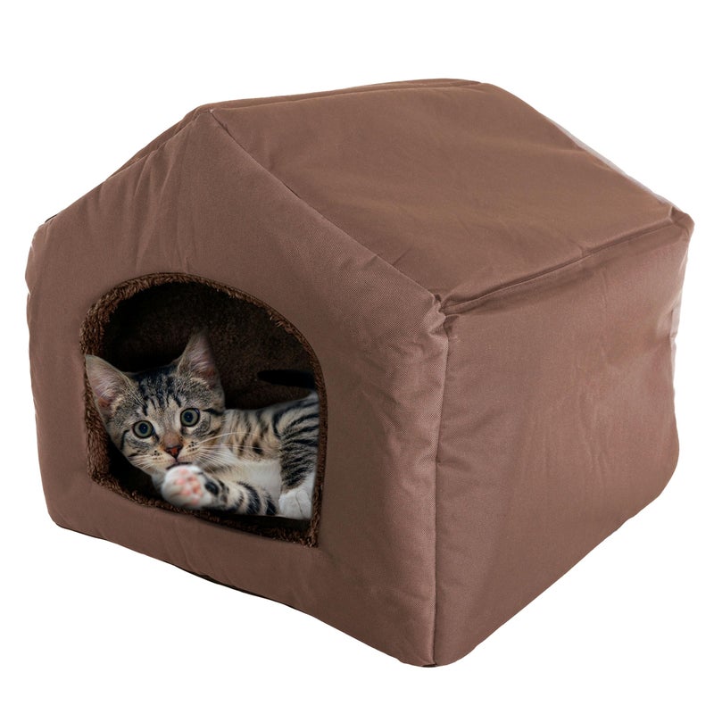 PETMAKER Dog House - Indoor Dog House with Removable Sherpa Cushioned Pad - Pet Bed for Small Dogs, Cats, or Kittens - Dog Houses by PETMAKER (Brown) - Image 1